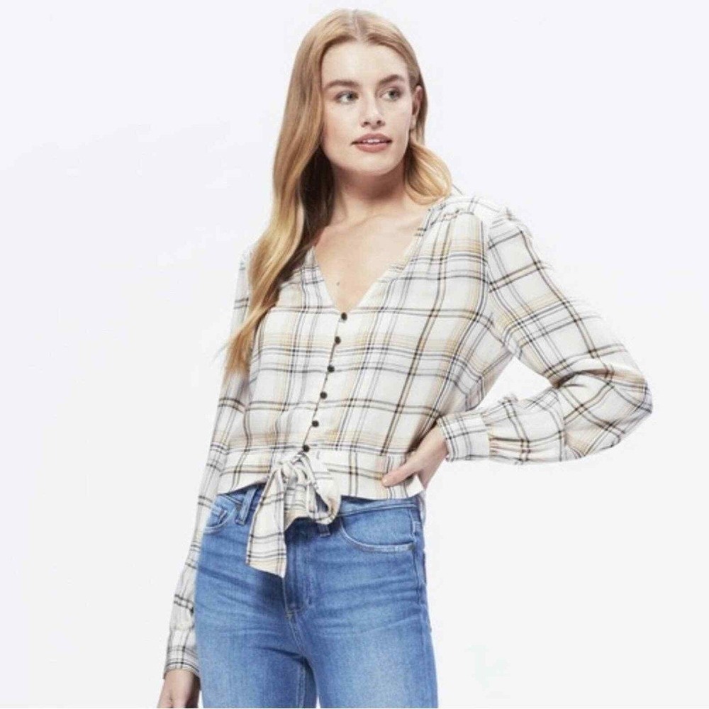 PAIGE tie front annecy MED plaid cute western concert jeans summer top blouse ec - Picture 8 of 8